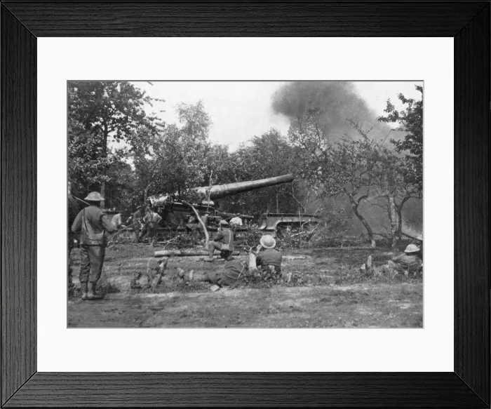 Framed Print : Big railway gun firing during the advance in the west, First World War, 1914-1918, (c1920)