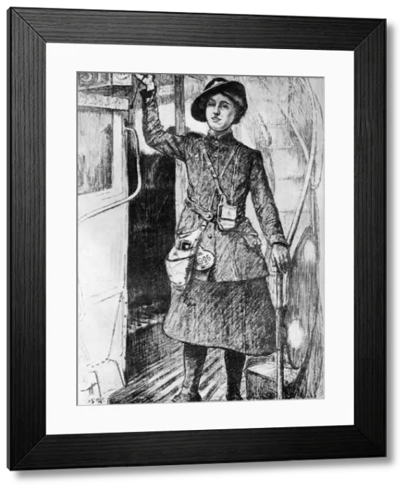 Framed Print : The War at Home: Bus Conductress, 1917, (c1920). Artist: Archibald Standish Hartrick Framed Print : The War at Home: Bus Conductress, 1917, (c1920). Artist: Archibald Standish Hartrick