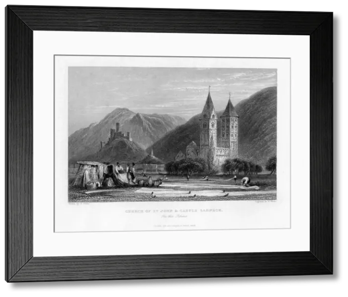 Framed Print : Church of St John and Castle Lahneck on the Rhine, 1838. Artist: R Wallis Framed Print : Church of St John and Castle Lahneck on the Rhine, 1838. Artist: R Wallis