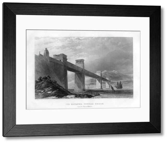 Framed Print : The Britannia Tubular Bridge over the Menai Straits, Wales, 1886. Artist:s Bradshaw