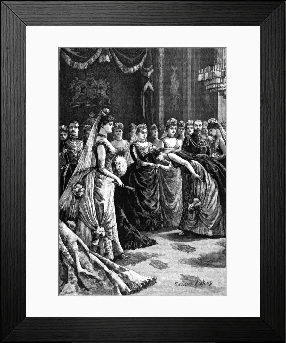 Framed Print : Queen Victoria greets guests in a drawing-room in Buckingham Palace, late 19th century, (1900). Artist: Everard Hopkins Framed Print : Queen Victoria greets guests in a drawing-room in Buckingham Palace, late 19th century, (1900). Artist: Everard Hopkins