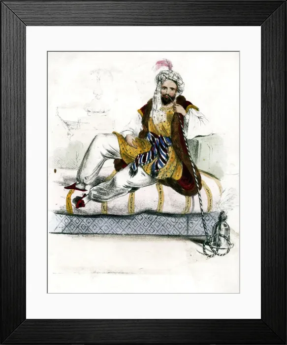 Framed Print : Turkish man smoking a hookah, c19th century Framed Print : Turkish man smoking a hookah, c19th century