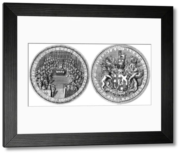 Framed Print : The Great Seal of the Commonwealth of England, 1651 (1785). Artist: Goldar Framed Print : The Great Seal of the Commonwealth of England, 1651 (1785). Artist: Goldar