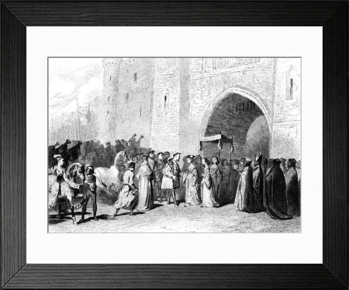 Framed Print : The meeting of Henry VIII and Anne Boleyn, 1520s, (1842). Artist: Tony Johannot Framed Print : The meeting of Henry VIII and Anne Boleyn, 1520s, (1842). Artist: Tony Johannot