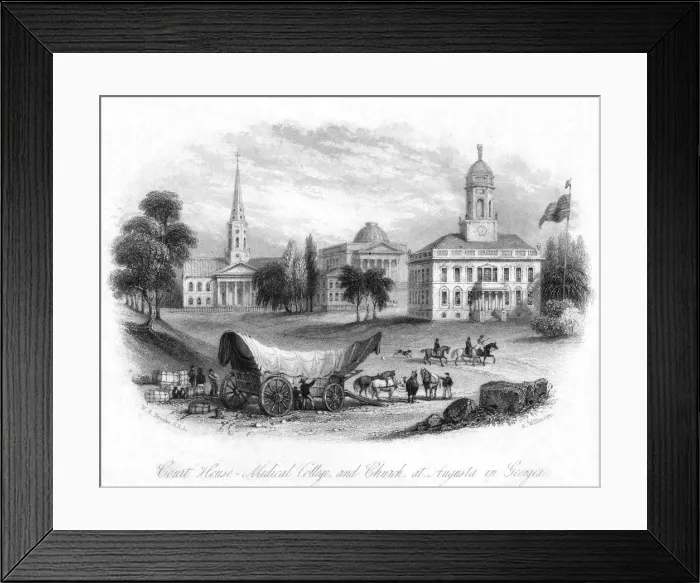 Framed Print : The Court House, Medical College and Church, Augusta, Georgia, USA, 19th century. Artist: A Willmore