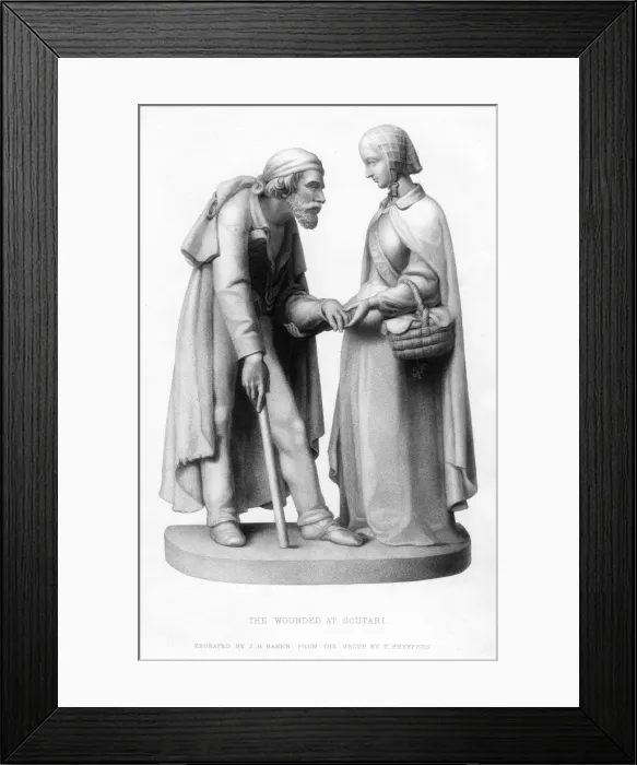 Framed Print : Florence Nightingale (1820-1910) tending to a wounded man at Scutari, Turkey, 19th century. Artist: JH Baker Framed Print : Florence Nightingale (1820-1910) tending to a wounded man at Scutari, Turkey, 19th century. Artist: JH Baker