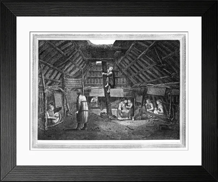 Framed Print : Inside of a House in Oonalashka, c1776-1779. Artist: Walker Framed Print : Inside of a House in Oonalashka, c1776-1779. Artist: Walker
