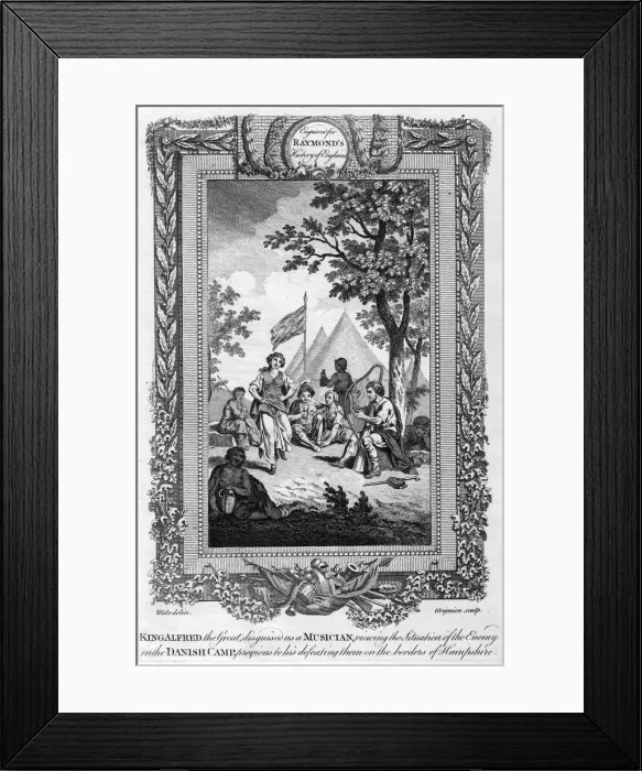 Framed Print : King Alfred the Great, disguised as a musician... (19th century).Artist: Grignion Framed Print : King Alfred the Great, disguised as a musician... (19th century).Artist: Grignion