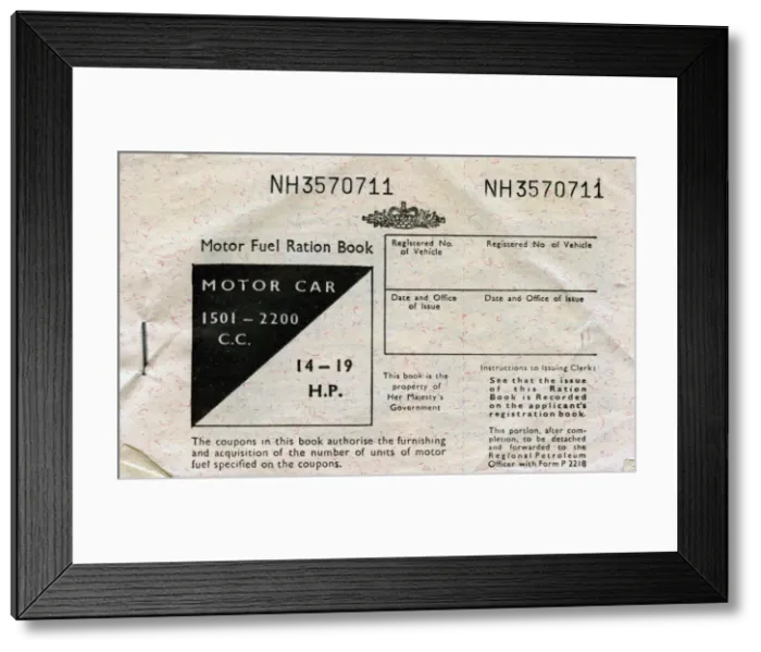Framed Print : Motor fuel ration book, c1950s Framed Print : Motor fuel ration book, c1950s