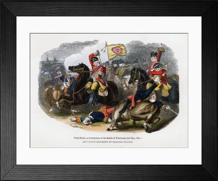 Framed Print : Third Horse, or Carabiniers, at the Battle of Warburg, 31st July 1760 Framed Print : Third Horse, or Carabiniers, at the Battle of Warburg, 31st July 1760