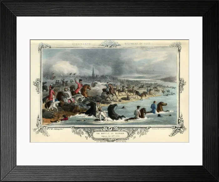 Framed Print : Eighteenth Regiment of Foot, The Battle of Blenheim, 13th August 1704. Artist: Madeley Framed Print : Eighteenth Regiment of Foot, The Battle of Blenheim, 13th August 1704. Artist: Madeley