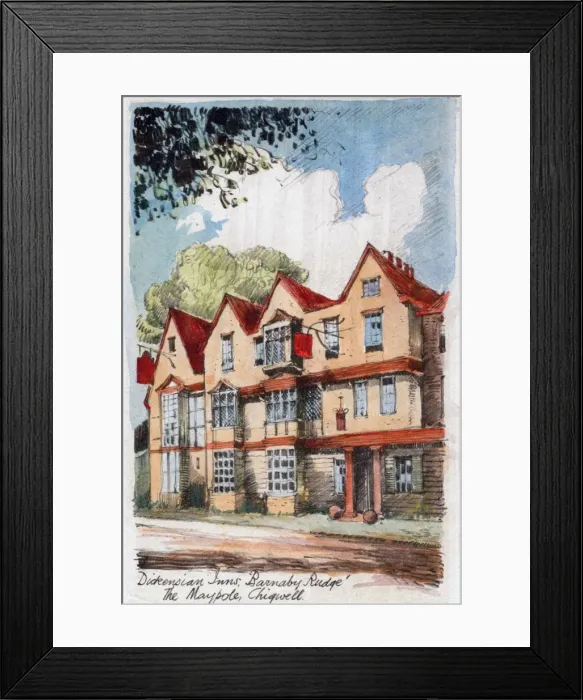 Framed Print : Dickensian Inns, Barnaby Rudge, the Maypole, Chigwell, c1800-1850 Framed Print : Dickensian Inns, Barnaby Rudge, the Maypole, Chigwell, c1800-1850