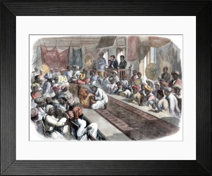 Framed Print : Sale at Calcutta of valuable government presents and Lucknow jewels, 1860 Framed Print : Sale at Calcutta of valuable government presents and Lucknow jewels, 1860