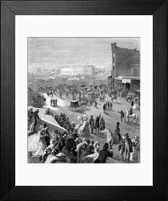 Framed Print : A meeting, San Francisco, California, 19th century. Artist: Eustache Lorsay Framed Print : A meeting, San Francisco, California, 19th century. Artist: Eustache Lorsay