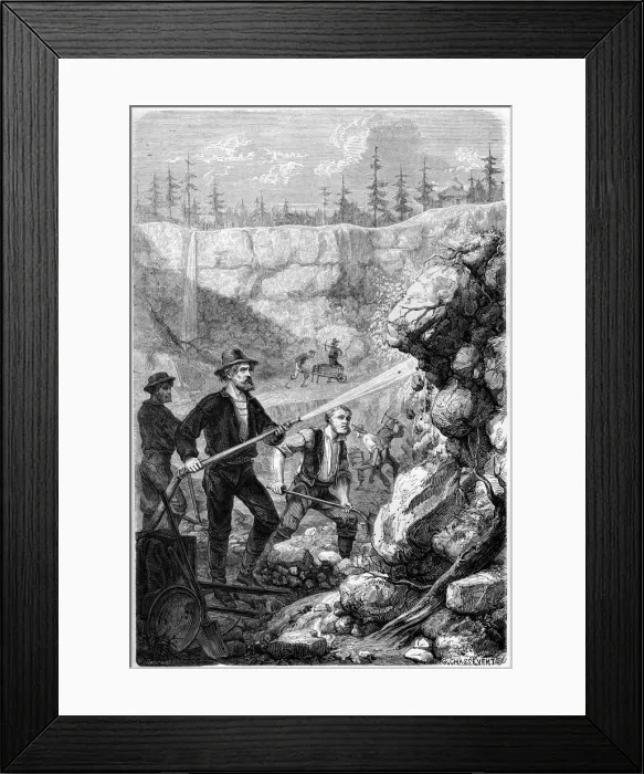 Framed Print : Hydraulic Mining, California, 1859. Artist: Gustave Adolphe Chassevent-Bacques Framed Print : Hydraulic Mining, California, 1859. Artist: Gustave Adolphe Chassevent-Bacques