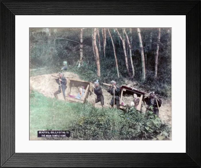Framed Print : Women in palanquins visiting the Mayasan (Moon Temple), Kobe, Japan Framed Print : Women in palanquins visiting the Mayasan (Moon Temple), Kobe, Japan