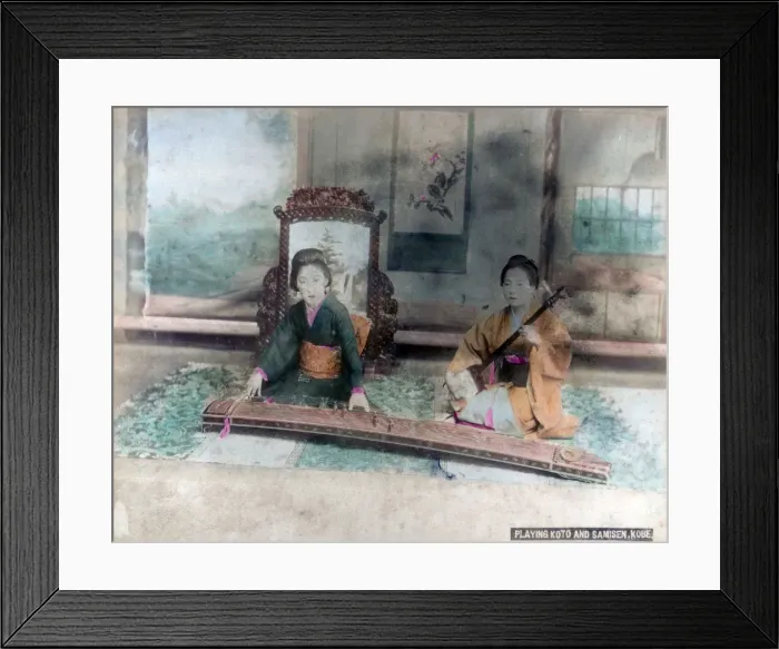 Framed Print : Japanese music: women playing Koto and Samisen, Kobe, Japan Framed Print : Japanese music: women playing Koto and Samisen, Kobe, Japan