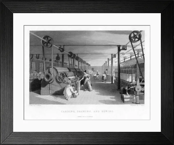 Framed Print : Carding, Drawing, and Roving, 19th century. Artist: J Carter Framed Print : Carding, Drawing, and Roving, 19th century. Artist: J Carter