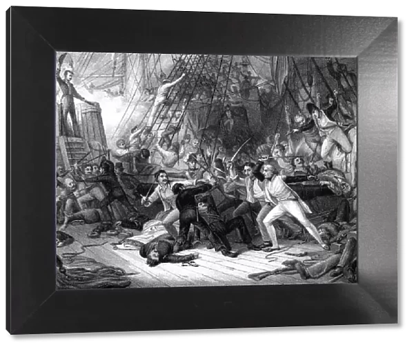 Nelson boarding the San Josef, Battle of Cape St Vincent, 1797. Artist: JJ Crew