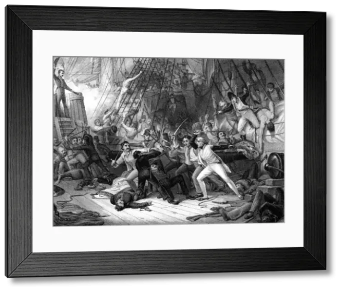 Framed Print : Nelson boarding the San Josef, Battle of Cape St Vincent, 1797. Artist: JJ Crew