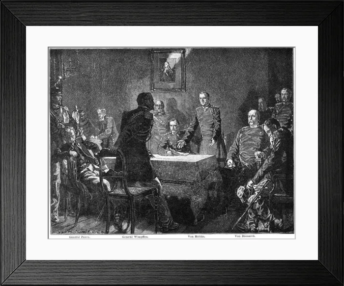 Framed Print : Discussing the surrender of France after the Battle of Sedan, Franco-Prussian War, 1870 (1900). Artist: Georg Bleibtreu Framed Print : Discussing the surrender of France after the Battle of Sedan, Franco-Prussian War, 1870 (1900). Artist: Georg Bleibtreu