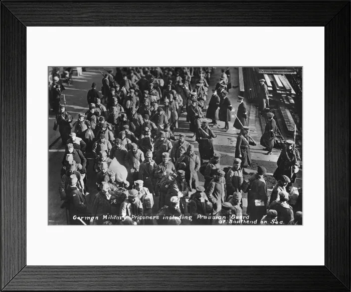 Framed Print : German military prisoners including Prussian guards at Southend on sea, c1914-1915 Framed Print : German military prisoners including Prussian guards at Southend on sea, c1914-1915