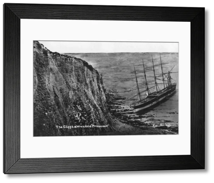 Framed Print : The cliffs and wrecked Preussen, Dover, 20th century Framed Print : The cliffs and wrecked Preussen, Dover, 20th century