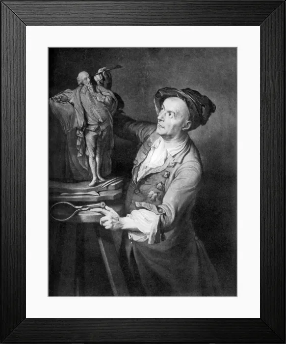 Framed Print : Louis Francois Roubiliac making a sculpture of Shakespeare, c1765, (1920s). Artist: David Martin