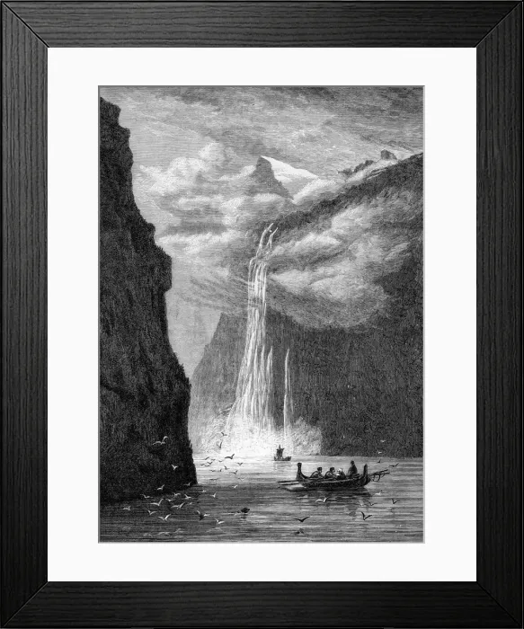 Framed Print : Geiranger fjord, with the Seven Sisters Fall, Norway, 1882 Framed Print : Geiranger fjord, with the Seven Sisters Fall, Norway, 1882