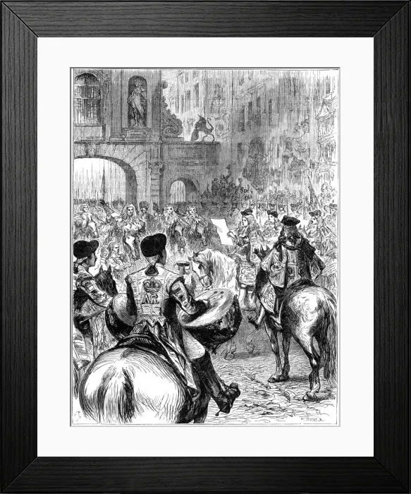 Framed Print : Proclamation of George I as King of Great Britain and Ireland, 1714. Artist: W Thomas Framed Print : Proclamation of George I as King of Great Britain and Ireland, 1714. Artist: W Thomas