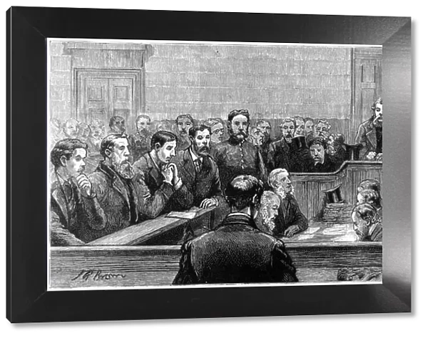Socialist leaders at Bow Street police court following riots in the west-end of London, 19th centuryArtist: J Brown