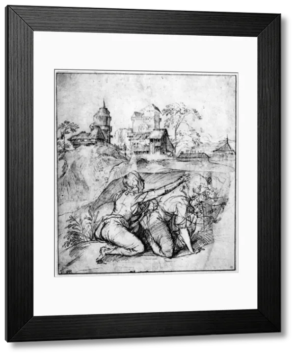 Framed Print : Landscape with Two Youths, c1510, (1937). Artist: Titian Framed Print : Landscape with Two Youths, c1510, (1937). Artist: Titian
