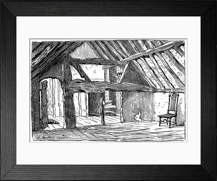 Framed Print : The upper story of Shakespeares birthplace, Stratford-upon-Avon, 1885. Artist: Edward Hull Framed Print : The upper story of Shakespeares birthplace, Stratford-upon-Avon, 1885. Artist: Edward Hull