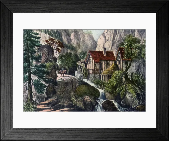 Framed Print : Old Swiss Mill, 1872. Artist: Currier and Ives Framed Print : Old Swiss Mill, 1872. Artist: Currier and Ives