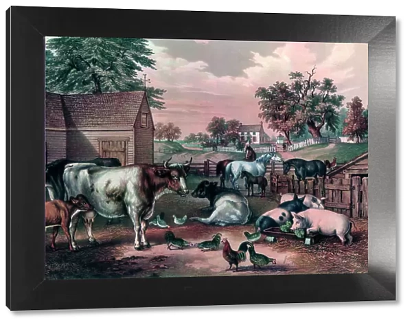 American Farm Yard in the Evening, 1857. Artist: Currier and Ives