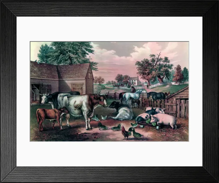 Framed Print : American Farm Yard in the Evening, 1857. Artist: Currier and Ives Framed Print : American Farm Yard in the Evening, 1857. Artist: Currier and Ives