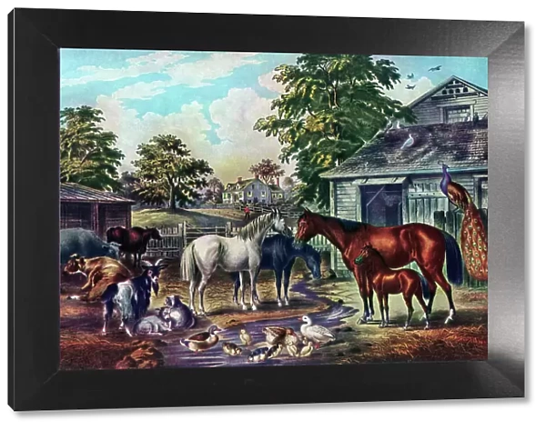 American Farm Yard in the Morning, 1857. Artist: Currier and Ives