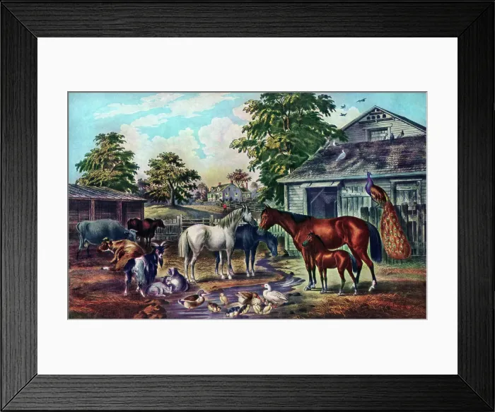 Framed Print : American Farm Yard in the Morning, 1857. Artist: Currier and Ives Framed Print : American Farm Yard in the Morning, 1857. Artist: Currier and Ives