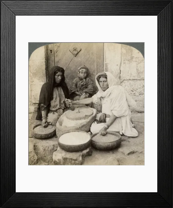Framed Print : Women grinding at the mill, Palestine, 1900. Artist: Underwood & Underwood Framed Print : Women grinding at the mill, Palestine, 1900. Artist: Underwood & Underwood