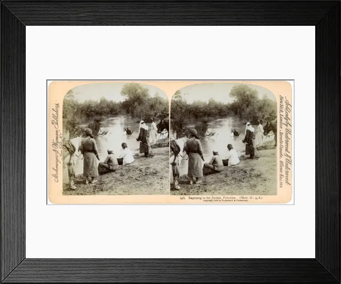 Framed Print : Baptising in the River Jordan, Palestine, 1896. Artist: Underwood & Underwood Framed Print : Baptising in the River Jordan, Palestine, 1896. Artist: Underwood & Underwood