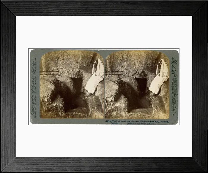 Framed Print : A tomb with the entrance stone rolled away, Jerusalem, 1901. Artist: Underwood & Underwood Framed Print : A tomb with the entrance stone rolled away, Jerusalem, 1901. Artist: Underwood & Underwood