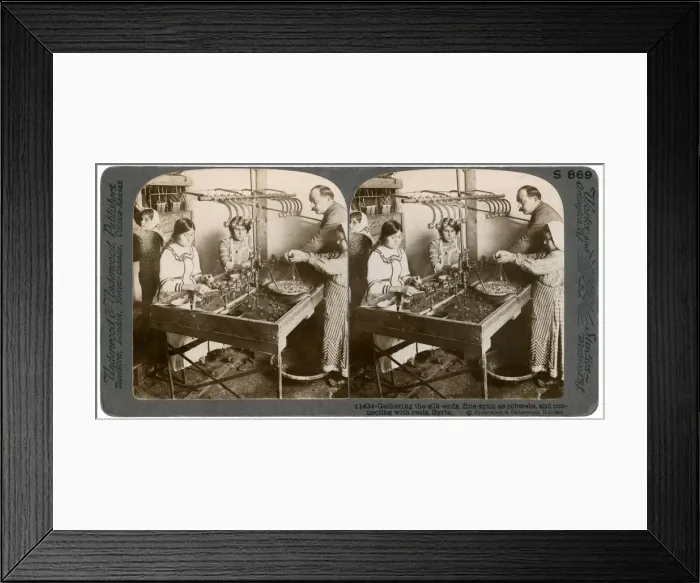Framed Print : Manufacturing silk, Syria, 1900s. Artist: Underwood & Underwood Framed Print : Manufacturing silk, Syria, 1900s. Artist: Underwood & Underwood