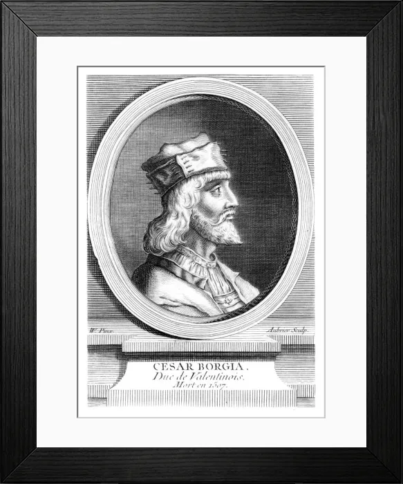 Framed Print : Cesare Borgia, Duke of Valentinois, Italian military leader. Artist: Aubrier Framed Print : Cesare Borgia, Duke of Valentinois, Italian military leader. Artist: Aubrier