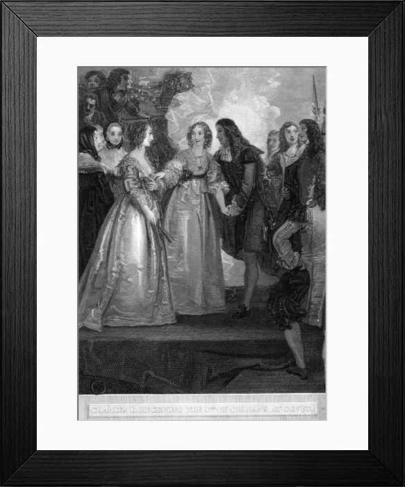 Framed Print : Charles II receiving the Duchess of Orleans at Dover, 1670 (1804). Artist: William Bromley Framed Print : Charles II receiving the Duchess of Orleans at Dover, 1670 (1804). Artist: William Bromley