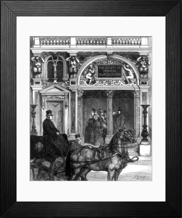 Framed Print : New entrance to the gallery of the Society of Painters, Pall Mall East, London, 1875 Framed Print : New entrance to the gallery of the Society of Painters, Pall Mall East, London, 1875