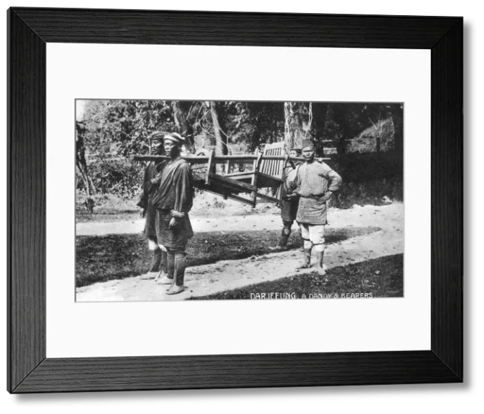 Framed Print : Dandy and Bearers, Darjeeling, India, early 20th century Framed Print : Dandy and Bearers, Darjeeling, India, early 20th century