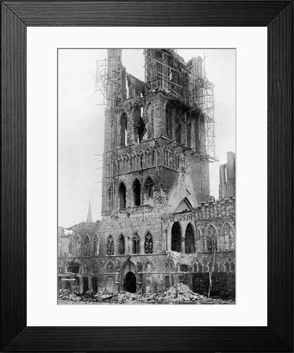 Framed Print : The tower of Market Hall after a German bombardment, Ypres, Belgium, First World War, (1920) Framed Print : The tower of Market Hall after a German bombardment, Ypres, Belgium, First World War, (1920)