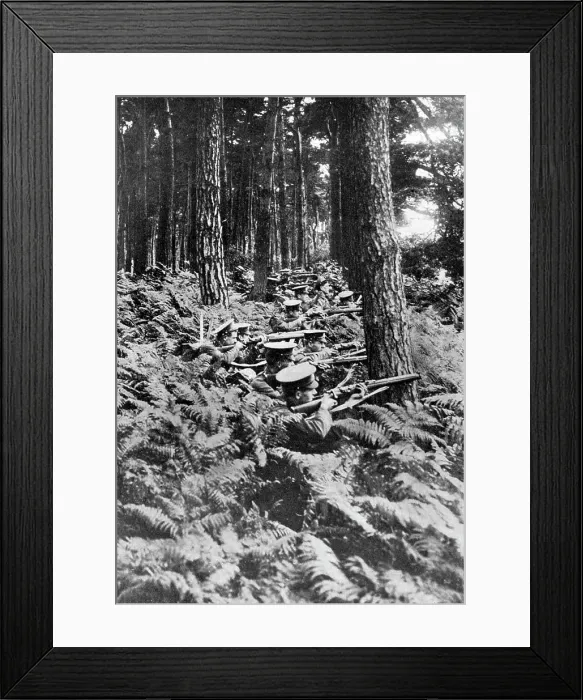 Framed Print : British infantry in a wood, First World War, 1914-1918, (c1920) Framed Print : British infantry in a wood, First World War, 1914-1918, (c1920)
