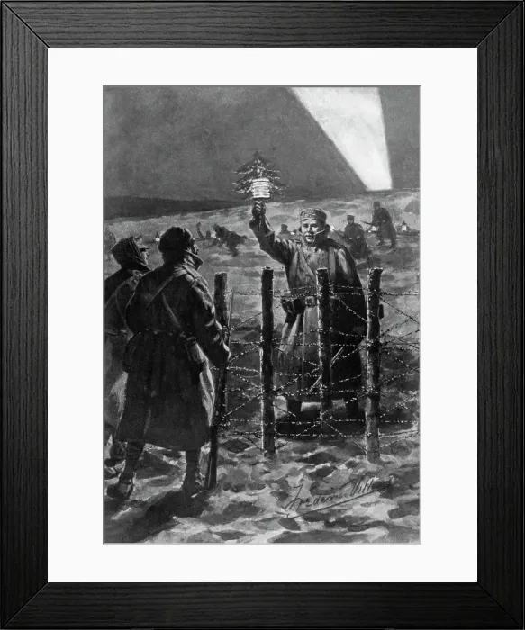Framed Print : A Christmas incident in the trenches in the west, December 1914, (1920). Artist: Frederic Villiers Framed Print : A Christmas incident in the trenches in the west, December 1914, (1920). Artist: Frederic Villiers