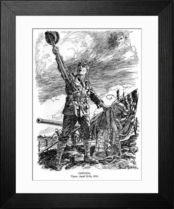 Framed Print : Canada, Ypres, April 23-24 1915, (1920). Artist: Bernard Partridge Framed Print : Canada, Ypres, April 23-24 1915, (1920). Artist: Bernard Partridge